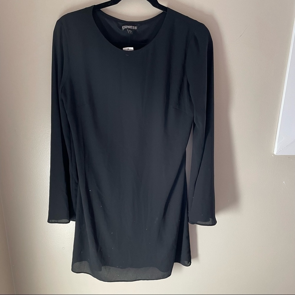 EXPRESS Chiffon Longsleeves Open Back Midi Dress, Zip Closure Wide Sleeve Size10